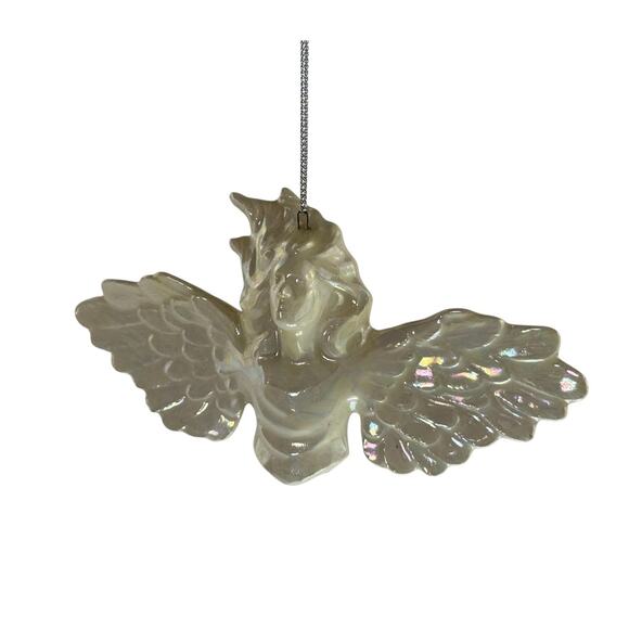 Vintage Iridescent Ceramic Angel Ornament, Outstretched Wings, Christmas 5.75" - Picture 14 of 14